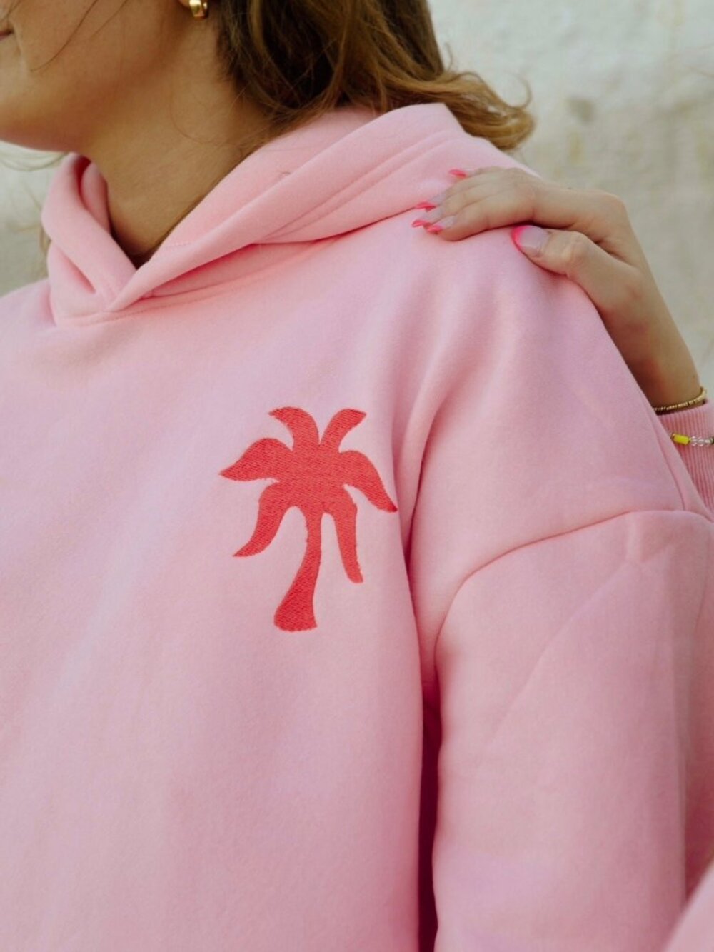 Pink Graphic Hoodie Sweatshirt - Palm Tree Surf Design - Picture 4 of 8